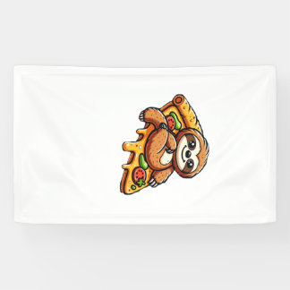 Funny Sloth eating Pizza, Kawaii Animal Lover Clas Banner