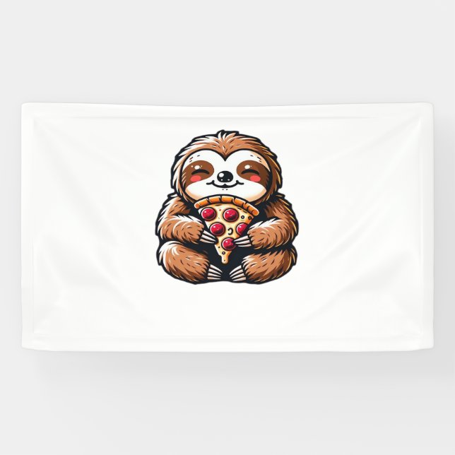Funny Sloth eating Pizza, Kawaii Animal Lover Clas Banner (Horizontal)