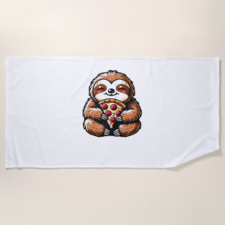 Funny Sloth eating Pizza, Kawaii Animal Lover Clas Beach Towel