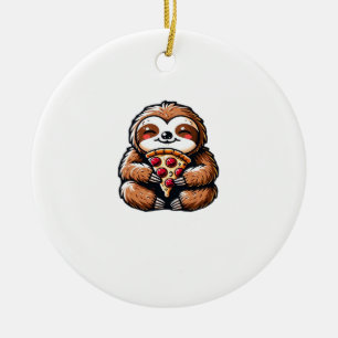 Funny Sloth eating Pizza, Kawaii Animal Lover Clas Ceramic Tree Decoration