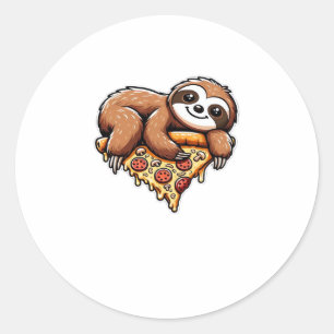Funny Sloth eating Pizza, Kawaii Animal Lover Clas Classic Round Sticker