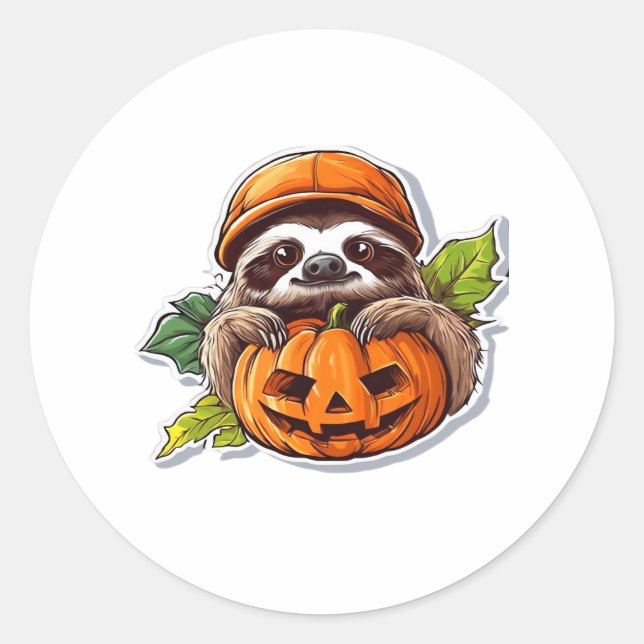 Funny Sloth eating Pizza, Kawaii Animal Lover Clas Classic Round Sticker (Front)