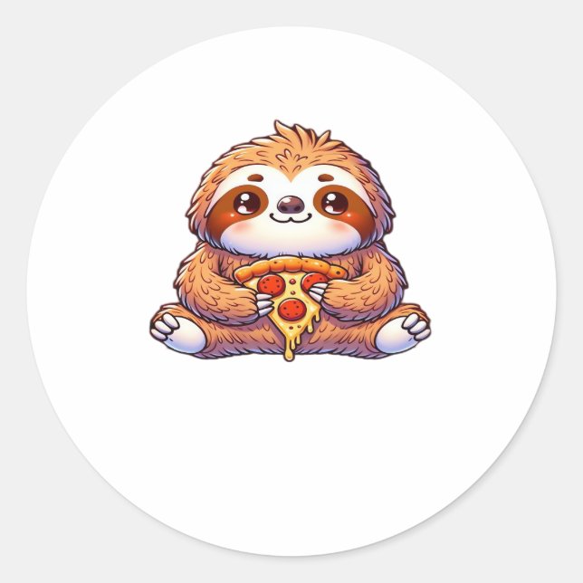 Funny Sloth eating Pizza, Kawaii Animal Lover Clas Classic Round Sticker (Front)