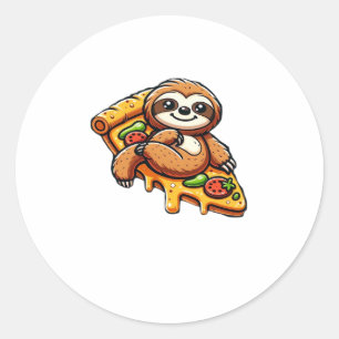 Funny Sloth eating Pizza, Kawaii Animal Lover Clas Classic Round Sticker