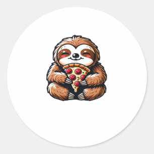 Funny Sloth eating Pizza, Kawaii Animal Lover Clas Classic Round Sticker
