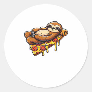 Funny Sloth eating Pizza, Kawaii Animal Lover Clas Classic Round Sticker