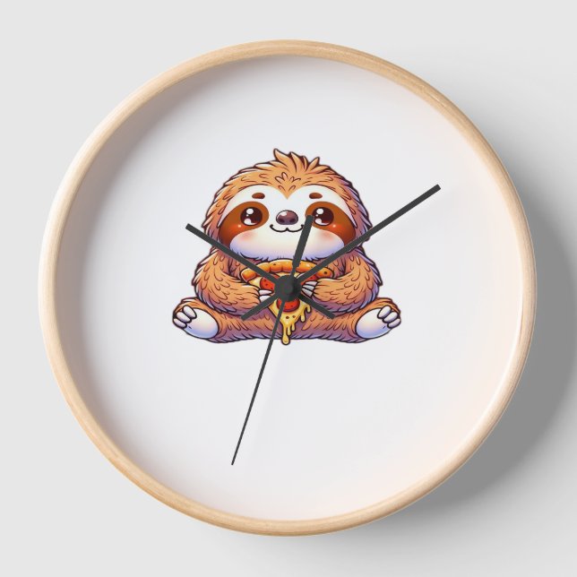 Funny Sloth eating Pizza, Kawaii Animal Lover Clas Clock (Front)