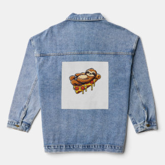 Funny Sloth eating Pizza, Kawaii Animal Lover Clas Denim Jacket