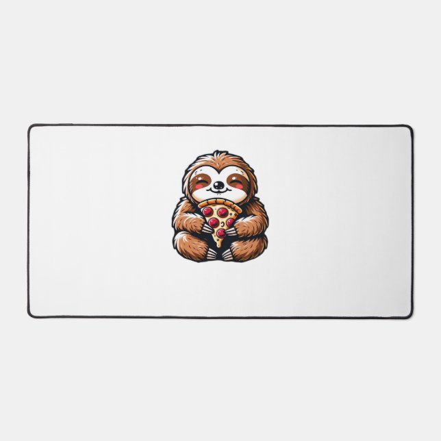 Funny Sloth eating Pizza, Kawaii Animal Lover Clas Desk Mat (Front)