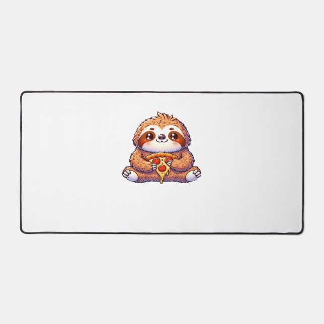 Funny Sloth eating Pizza, Kawaii Animal Lover Clas Desk Mat (Front)