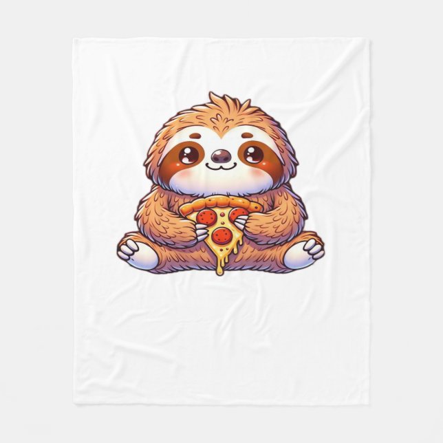 Funny Sloth eating Pizza, Kawaii Animal Lover Clas Fleece Blanket (Front)