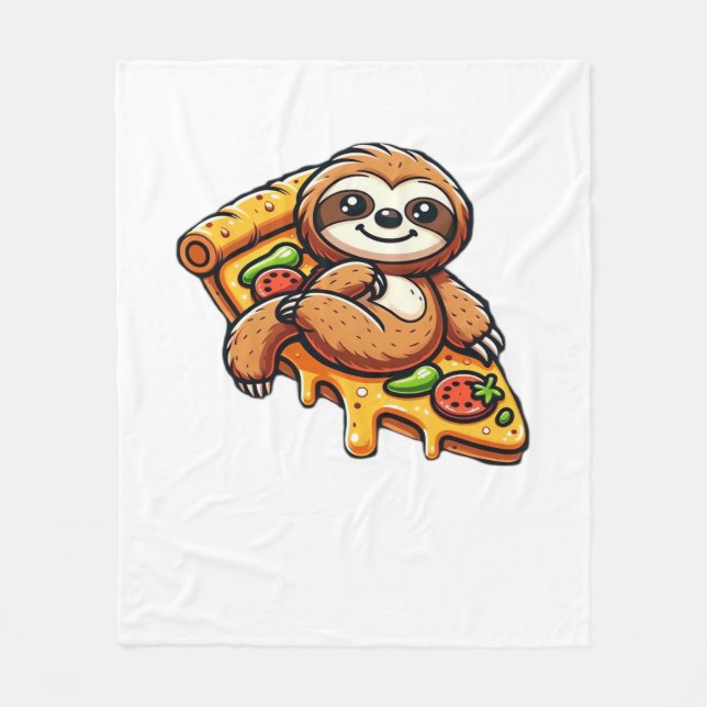 Funny Sloth eating Pizza, Kawaii Animal Lover Clas Fleece Blanket (Front)