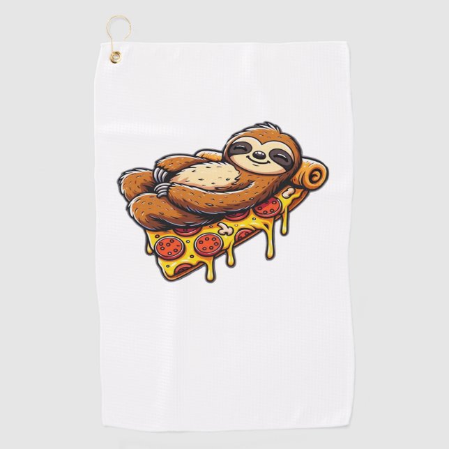 Funny Sloth eating Pizza, Kawaii Animal Lover Clas Golf Towel (Front)