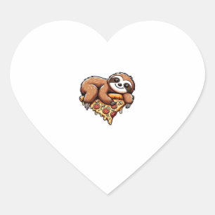 Funny Sloth eating Pizza, Kawaii Animal Lover Clas Heart Sticker