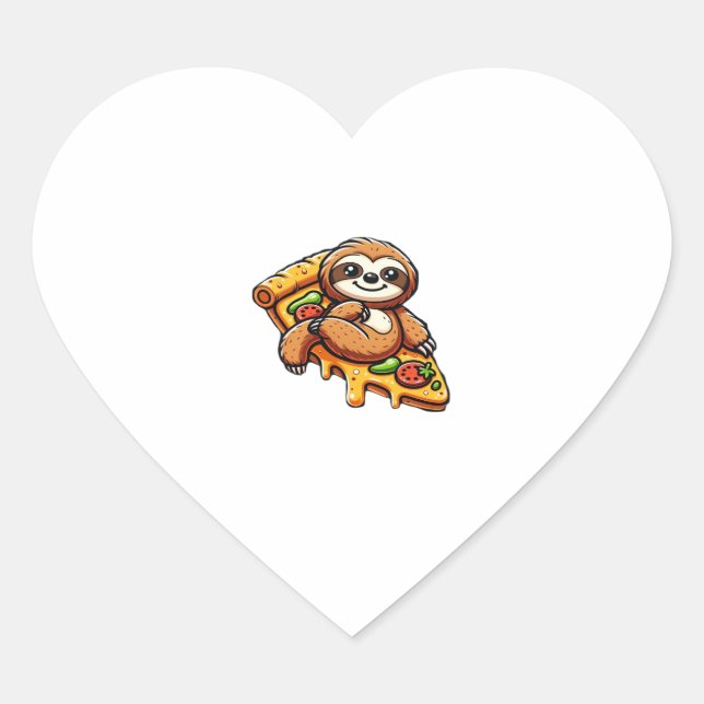 Funny Sloth eating Pizza, Kawaii Animal Lover Clas Heart Sticker (Front)