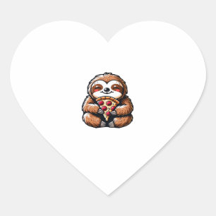 Funny Sloth eating Pizza, Kawaii Animal Lover Clas Heart Sticker