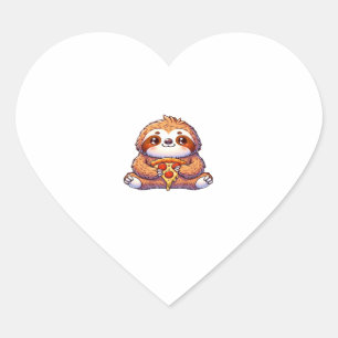 Funny Sloth eating Pizza, Kawaii Animal Lover Clas Heart Sticker