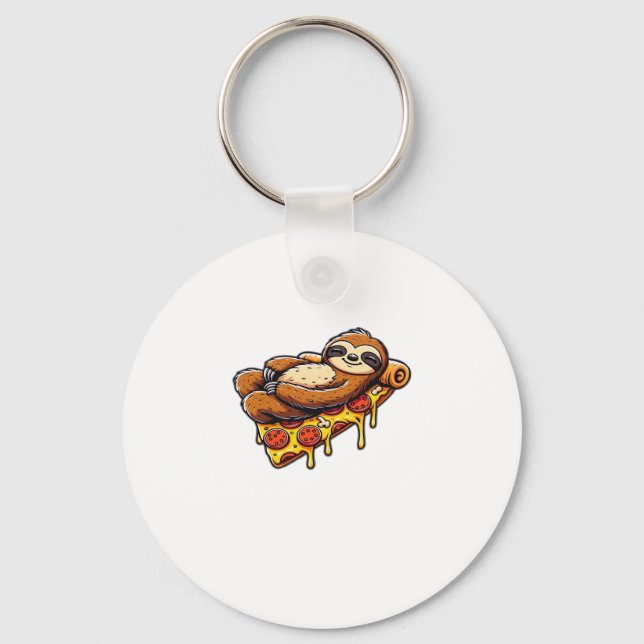 Funny Sloth eating Pizza, Kawaii Animal Lover Clas Key Ring (Front)
