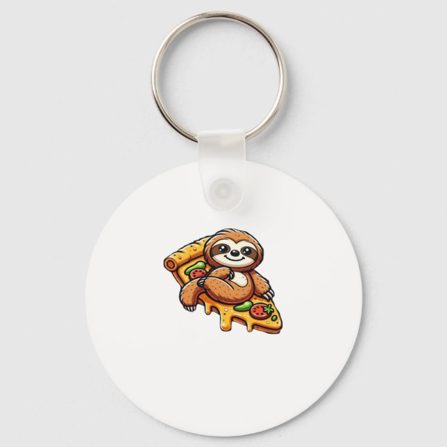 Funny Sloth eating Pizza, Kawaii Animal Lover Clas Key Ring (Front)