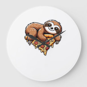 Funny Sloth eating Pizza, Kawaii Animal Lover Clas Large Clock