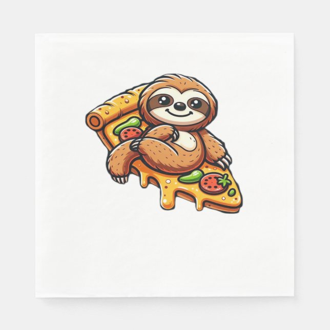 Funny Sloth eating Pizza, Kawaii Animal Lover Clas Napkin (Front)