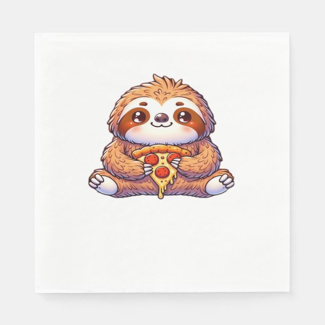 Funny Sloth eating Pizza, Kawaii Animal Lover Clas Napkin (Front)