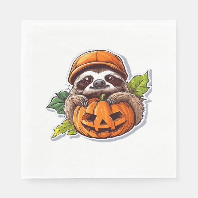 Funny Sloth eating Pizza, Kawaii Animal Lover Clas Napkin (Front)