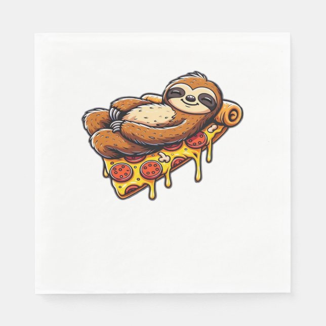 Funny Sloth eating Pizza, Kawaii Animal Lover Clas Napkin (Front)