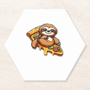Funny Sloth eating Pizza, Kawaii Animal Lover Clas Paper Coaster