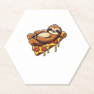 Funny Sloth eating Pizza, Kawaii Animal Lover Clas Paper Coaster