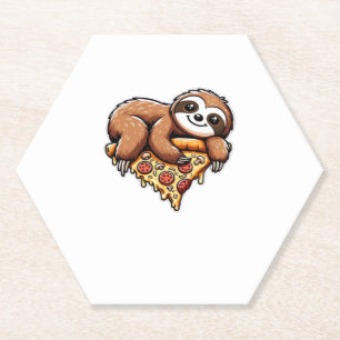 Funny Sloth eating Pizza, Kawaii Animal Lover Clas Paper Coaster