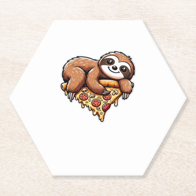 Funny Sloth eating Pizza, Kawaii Animal Lover Clas Paper Coaster (Front)