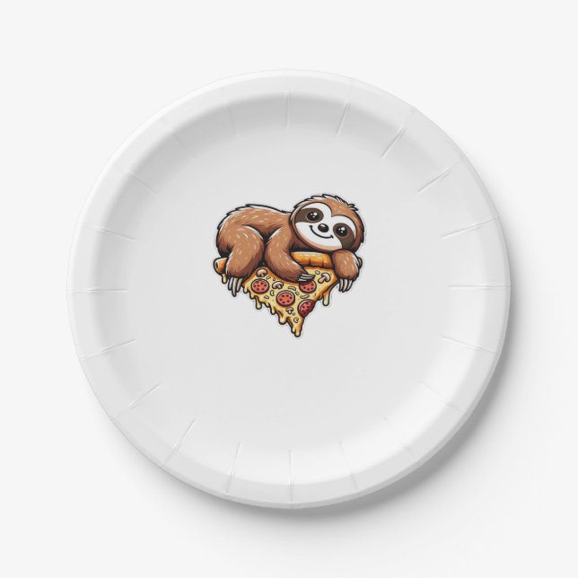 Funny Sloth eating Pizza, Kawaii Animal Lover Clas Paper Plate (Front)