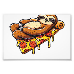 Funny Sloth eating Pizza, Kawaii Animal Lover Clas Photo Print