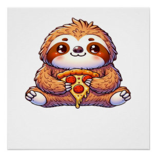 Funny Sloth eating Pizza, Kawaii Animal Lover Clas Poster