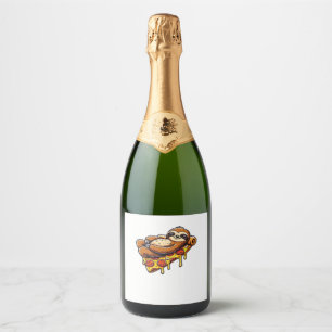 Funny Sloth eating Pizza, Kawaii Animal Lover Clas Sparkling Wine Label