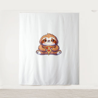 Funny Sloth eating Pizza, Kawaii Animal Lover Clas Tapestry