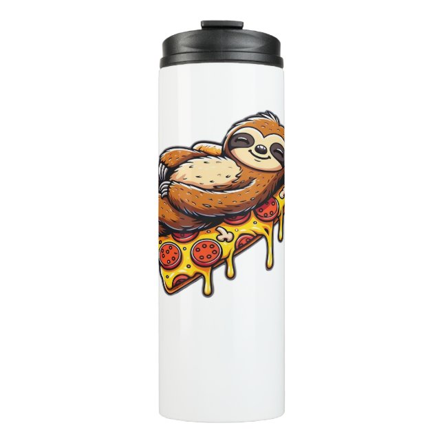 Funny Sloth eating Pizza, Kawaii Animal Lover Clas Thermal Tumbler (Front)