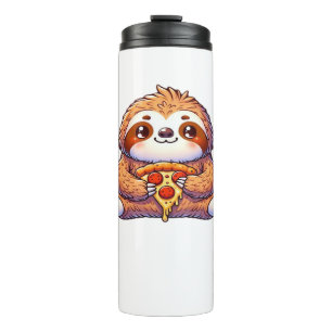 Funny Sloth eating Pizza, Kawaii Animal Lover Clas Thermal Tumbler