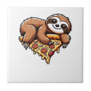 Funny Sloth eating Pizza, Kawaii Animal Lover Clas Tile