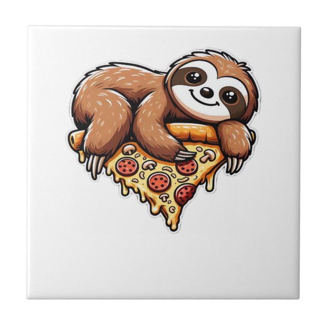 Funny Sloth eating Pizza, Kawaii Animal Lover Clas Tile (Front)