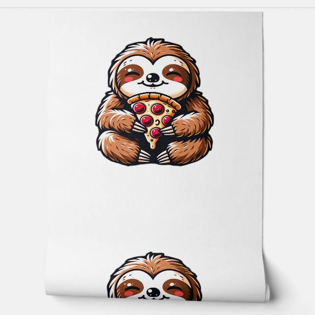 Funny Sloth eating Pizza, Kawaii Animal Lover Clas Wallpaper (Unrolling)