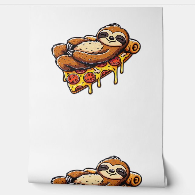 Funny Sloth eating Pizza, Kawaii Animal Lover Clas Wallpaper (Unrolling)