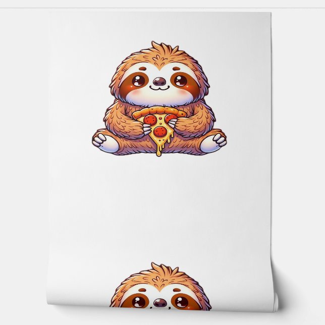 Funny Sloth eating Pizza, Kawaii Animal Lover Clas Wallpaper (Unrolling)