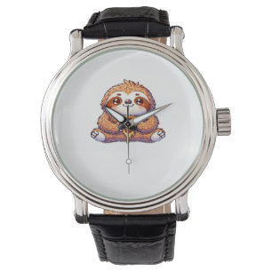 Funny Sloth eating Pizza, Kawaii Animal Lover Clas Watch
