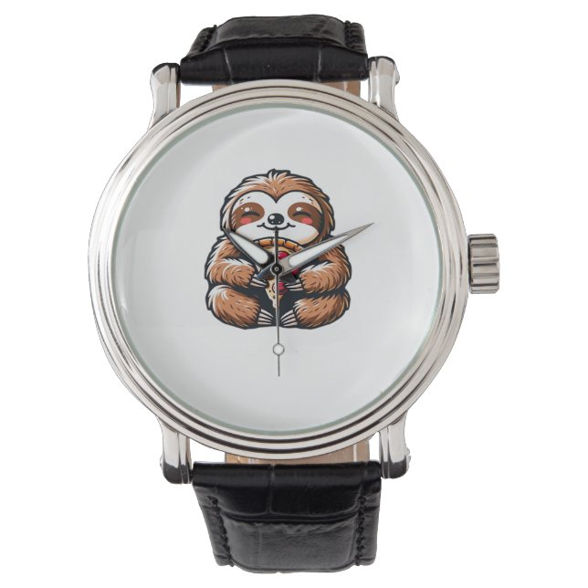 Funny Sloth eating Pizza, Kawaii Animal Lover Clas Watch (Front)