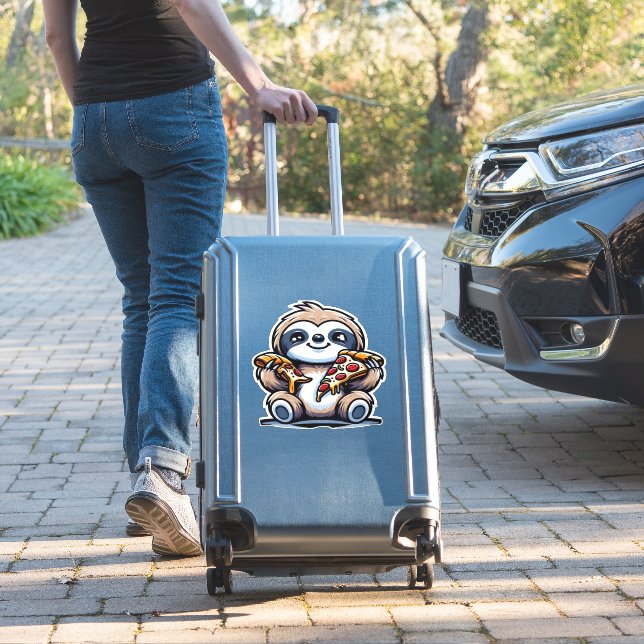 Funny Sloth eating Pizza, Kawaii Animal Lover Over (Suitcase Insitu)