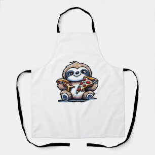 Funny Sloth eating Pizza, Kawaii Animal Lover Over Apron
