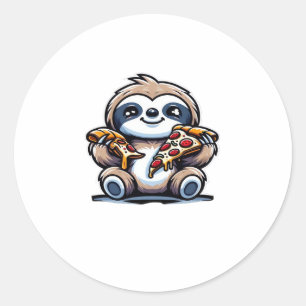 Funny Sloth eating Pizza, Kawaii Animal Lover Over Classic Round Sticker