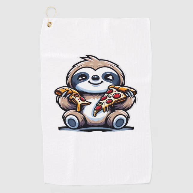 Funny Sloth eating Pizza, Kawaii Animal Lover Over Golf Towel (Front)